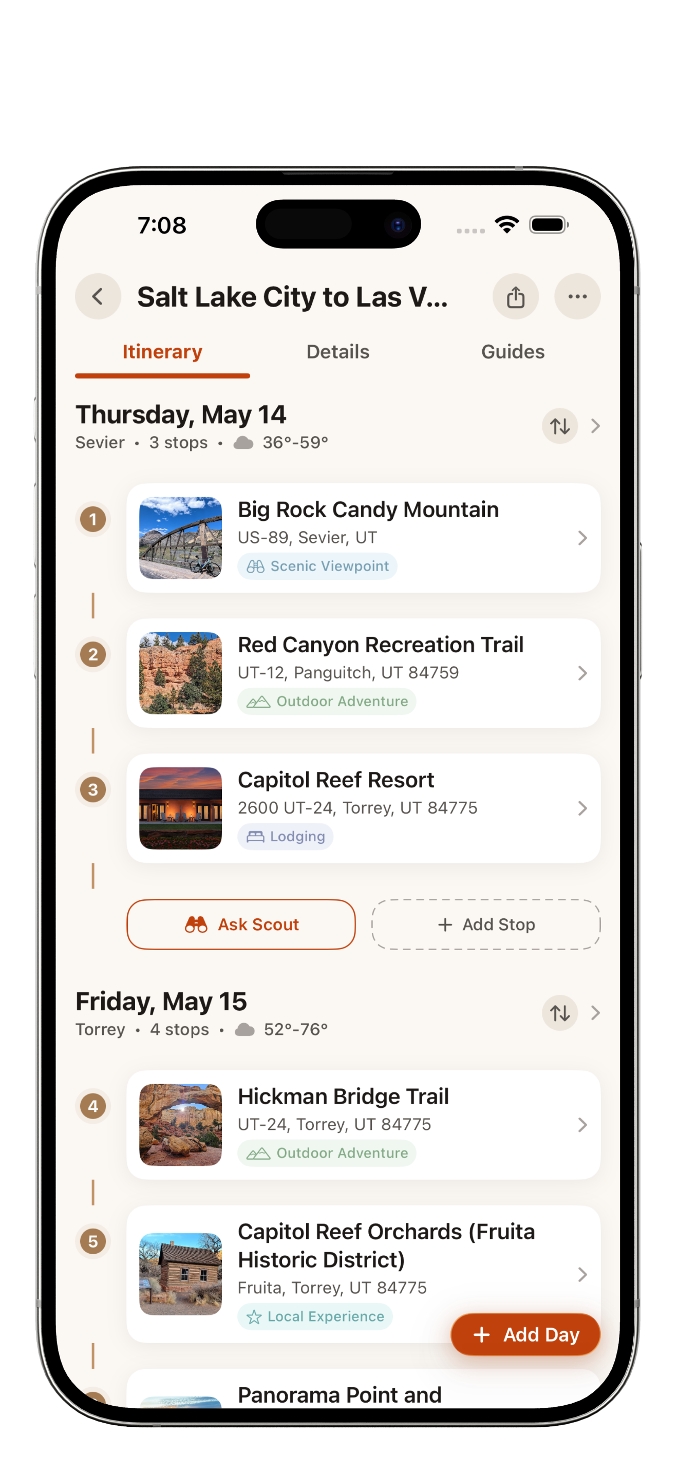AI-powered trip planner with day-by-day itinerary and cost estimates